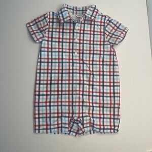 Janie and Jack Baby Boy Red/White/Blue Plaid One Piece Romper 6-12 Months VGC